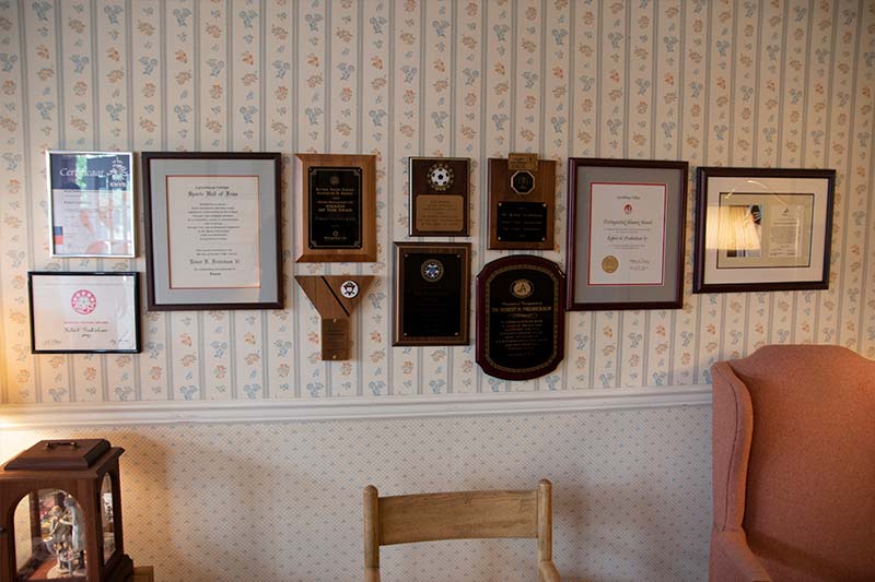 Plaques and awards inside the Robert H. Fredrickson DDS office