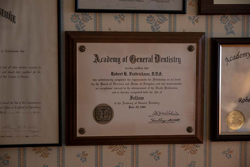 Academy of General Dentistry certificate for Robert H. Fredrickson DDS